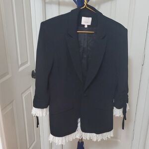 Cinq à Sept Black Blazer with White Lace Trim
